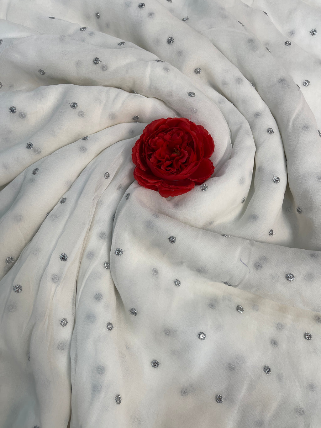 Georgette Silver Butti with sequins